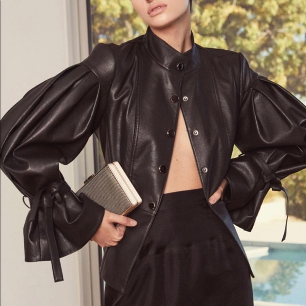 BCBG Puff Sleeve Leather Jacket